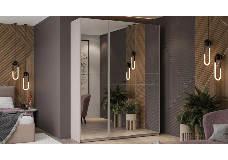 Шкаф-купе с 3 зеркальными дверями «Оскар» Ручка серебро, Кашемир