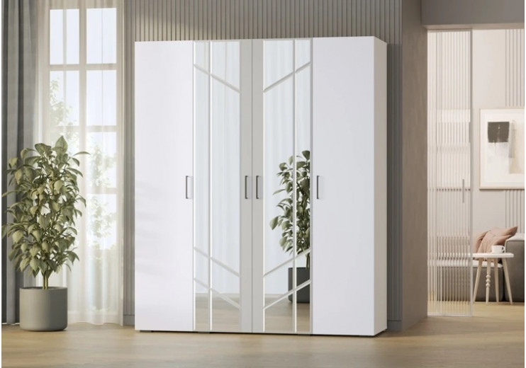 Шкаф 4-х дверный с зеркалами Артикул: 4-75938 (белый/серый)