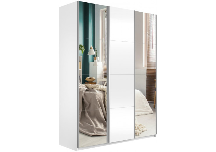 Шкаф-купе Прайм 3-х дверный (Зеркало/ЛДСП/Зеркало) Белый снег