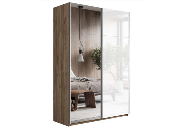 Шкаф-купе Прайм 2-х дверный (Зеркало/Стекло белое) Крафт табачный