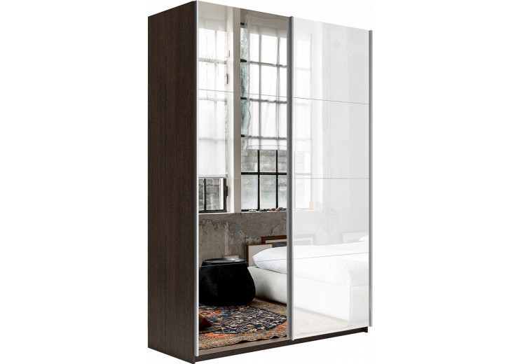 Шкаф-купе Прайм 2-х дверный (Зеркало/Стекло белое) Венге
