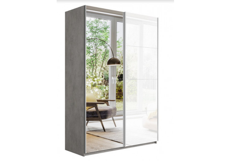 Шкаф-купе Прайм 2-х дверный (Зеркало/Стекло белое) Бетон