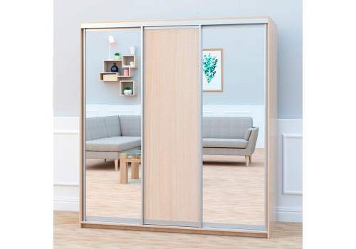 Шкаф купе 3 двери (дуб молочный, профиль серебро)